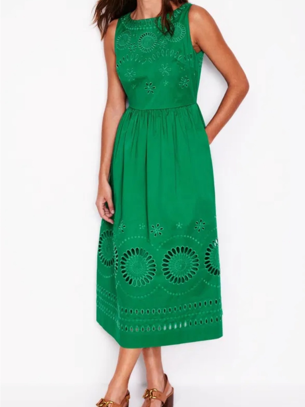 Boden dress NWT US 12 Lauren Broderie midi dress green, cotton, occasion dress - Picture 2 of 15
